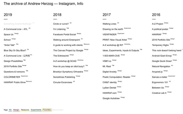 The archive of Andrew Herzog website preview