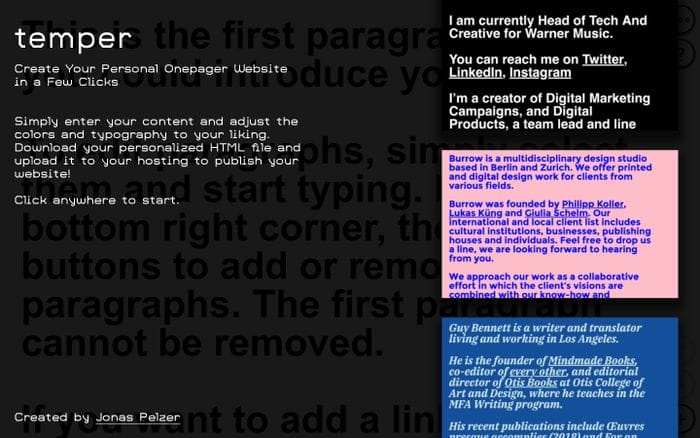 temper website preview