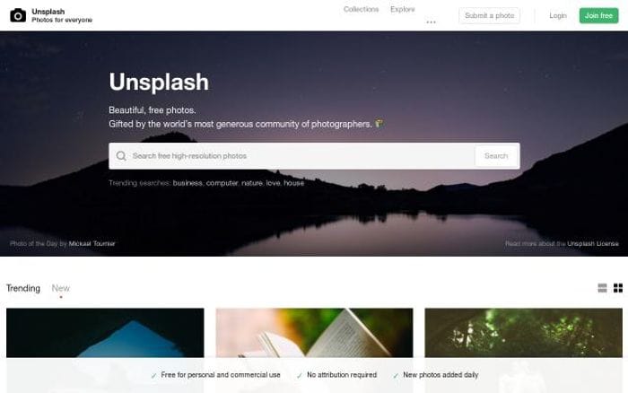 Unsplash website preview