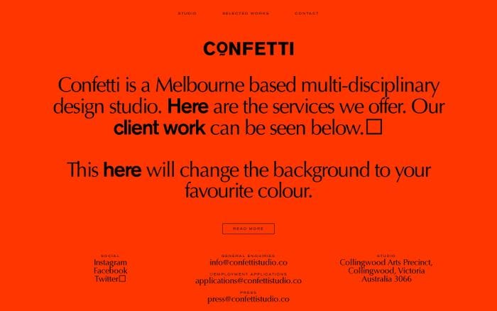Confetti Studio website preview
