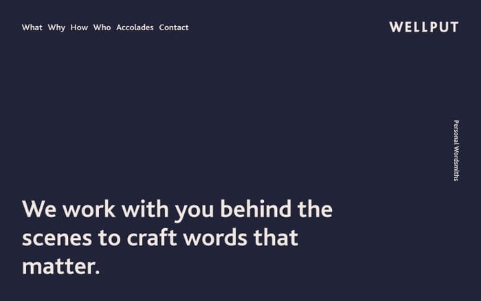 WELLPUT | Writing for resumes, dating profiles, toasts and more website preview