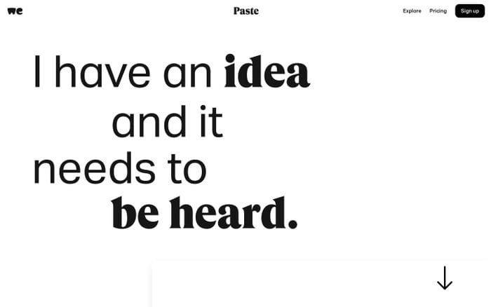 Paste by WeTransfer website preview