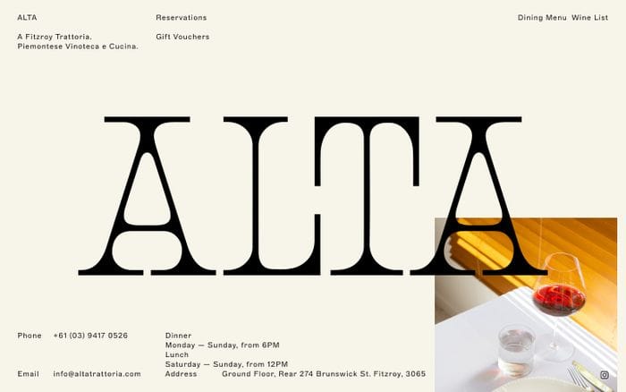 Alta Trattoria website preview