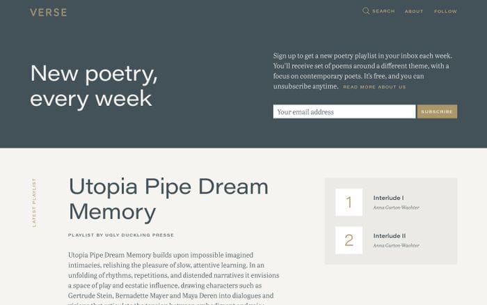 Verse: find new poems you like. website preview