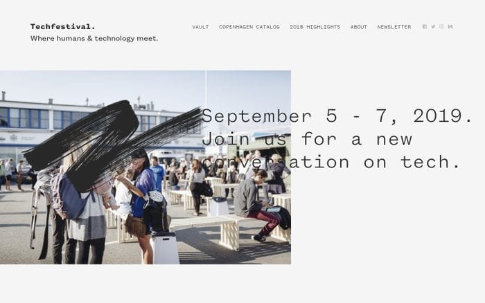 Techfestival - Where humans and technology meet. Sep 5 - 7, 2019. website preview