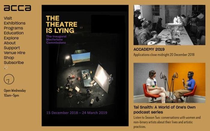 Australian centre for contemporary art website preview
