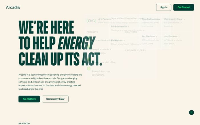 Arcadia website preview