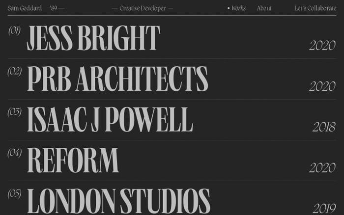  Sam Goddard Dev website preview
