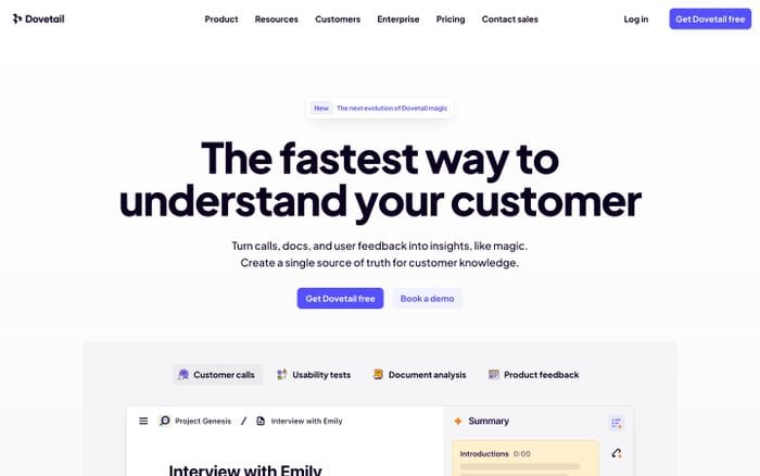 Dovetail website preview