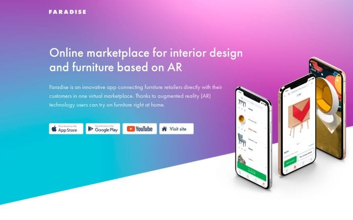 Faradise — furniture marketplace in AR website preview