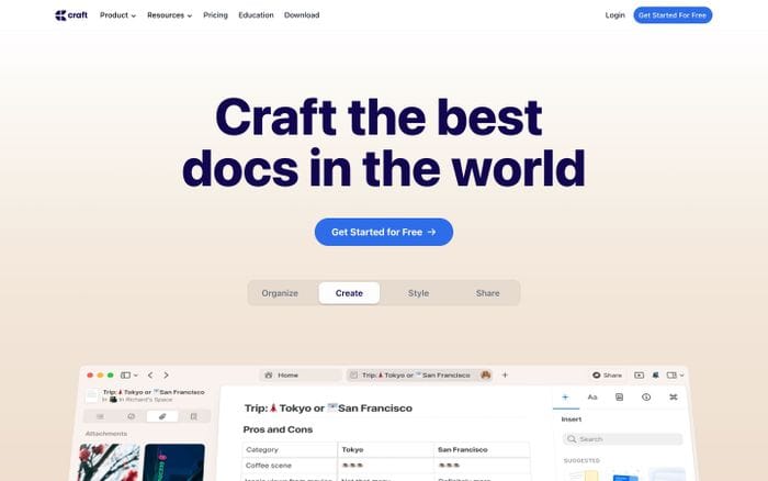Craft website preview