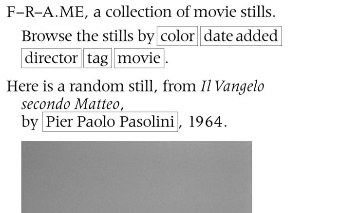 F-R-A.ME, a collection of movie stills. website preview