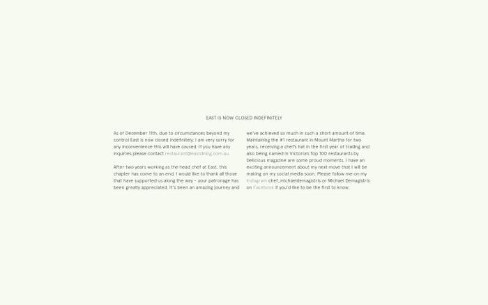 East Dining website preview