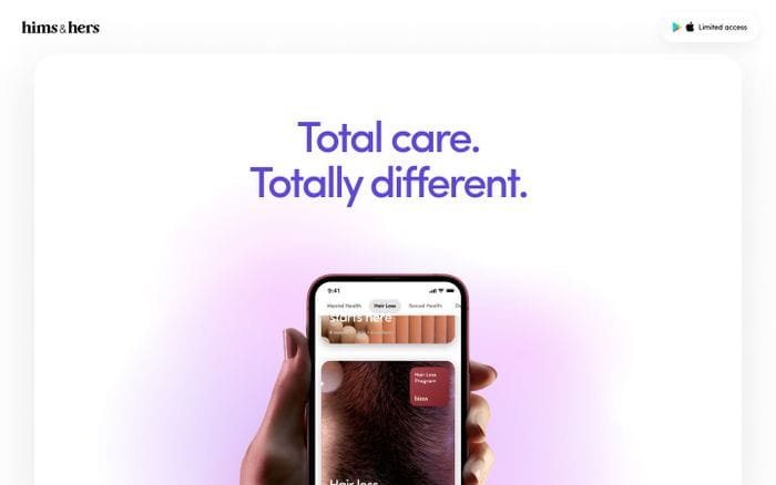 Hims & Hers app website preview