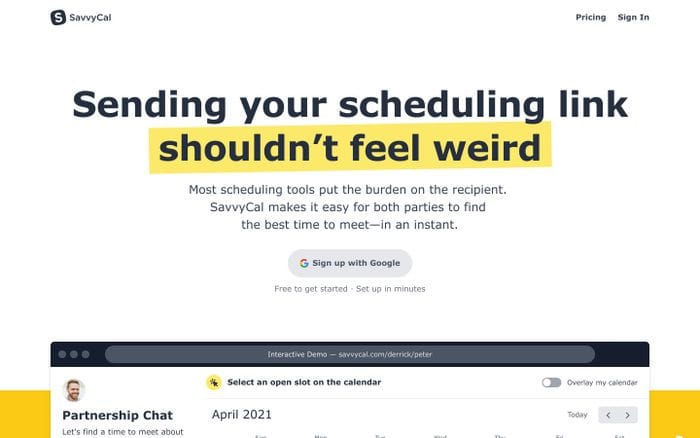 SavvyCal website preview