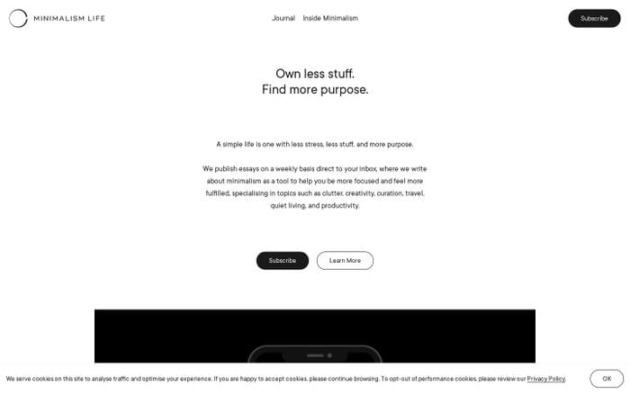 Minimalism Life – Own less stuff. Find more purpose. website preview