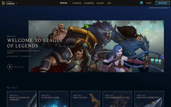 Game Info – League of Legends website preview