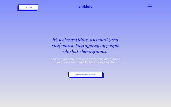 antidote - email & sms marketing website preview