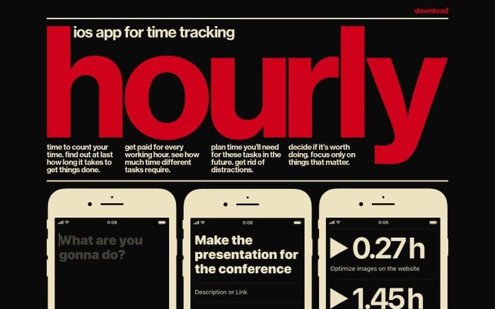 hourly, ios app for time tracking website preview