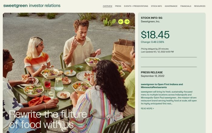 Sweetgreen website preview