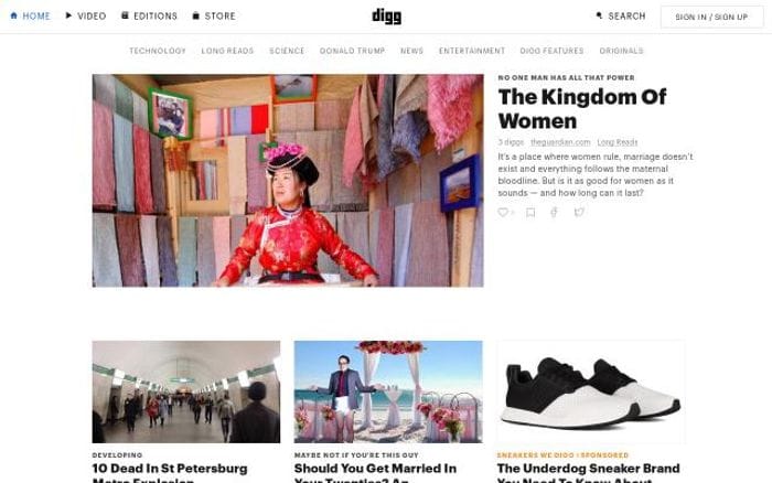 Digg website preview