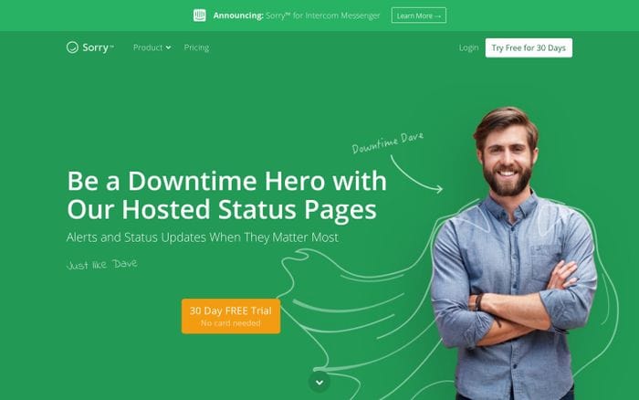 Hosted Status Page Service for Downtime Heroes - Sorry™ website preview