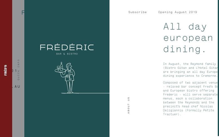 Frederic Bar & Bistro — All day european dining located in Cremorne, Melbourne. website preview