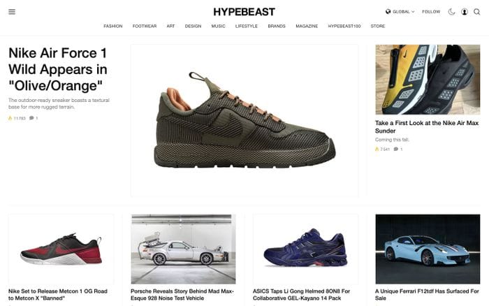 Hypebeast website preview