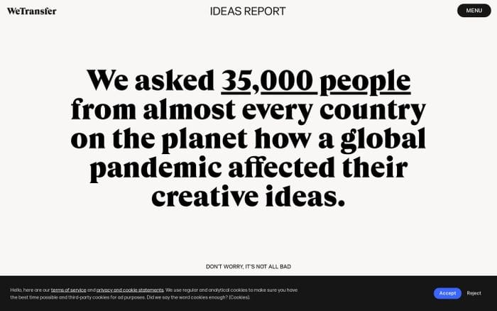 WeTransfer Ideas Report 2020 website preview