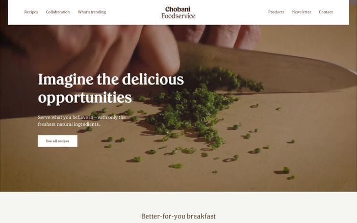 Chobani foodservice website preview