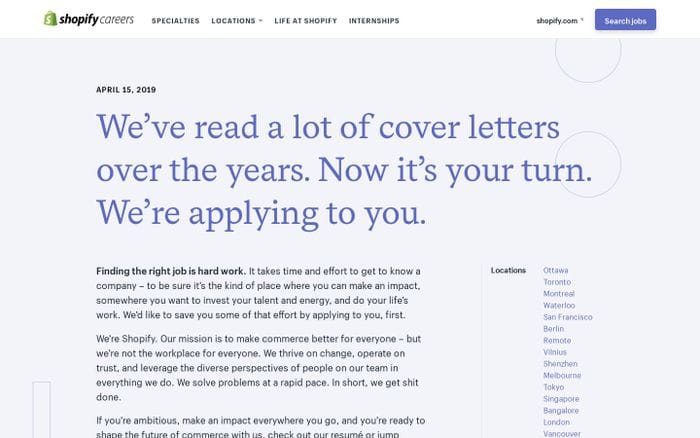 Careers and Jobs at Shopify website preview