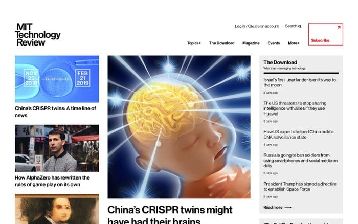 MIT Technology Review website preview