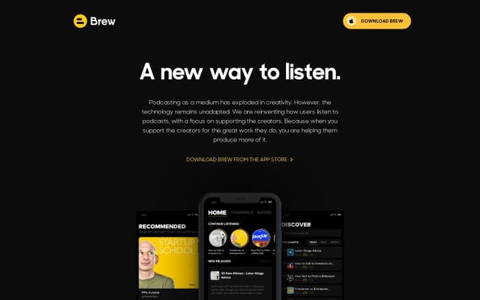 Brew Podcast App — Support the creators you listen to website preview