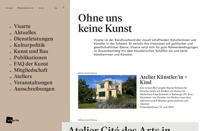 Visarte website preview