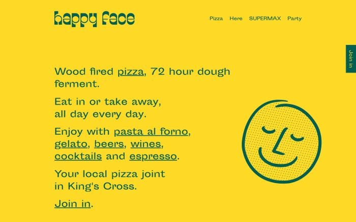 Homepage - Happy Face Pizza website preview