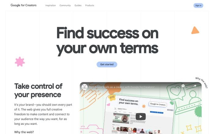 Google for Creators website preview