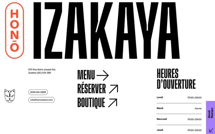 Honō Izakaya website preview