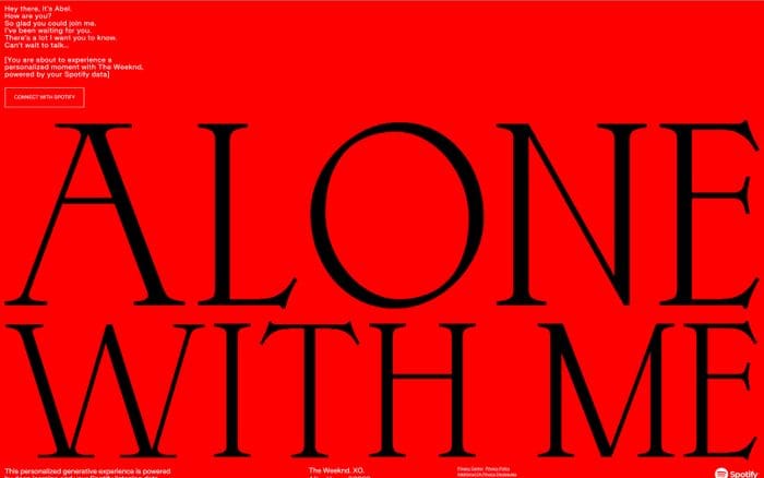 Alone With Me: An Experience With The Weeknd website preview