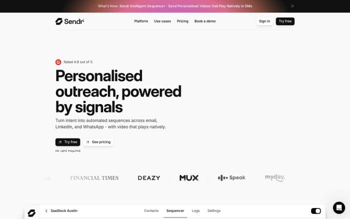 Sendr website preview