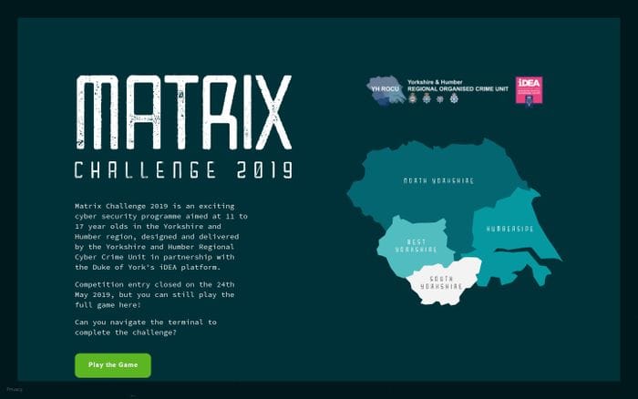 Matrix Challenge 2019 website preview