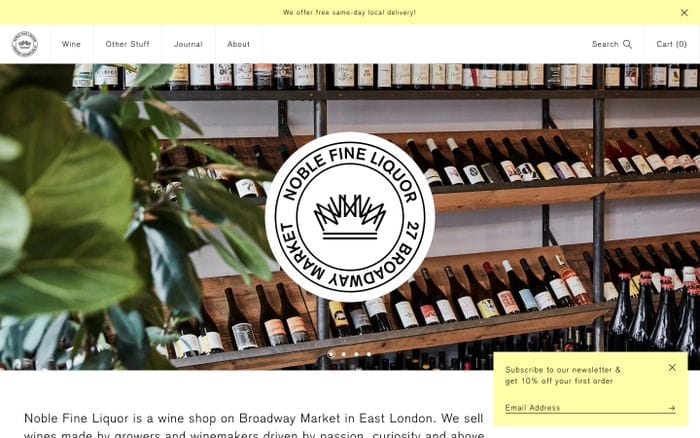Noble Fine Liquor website preview