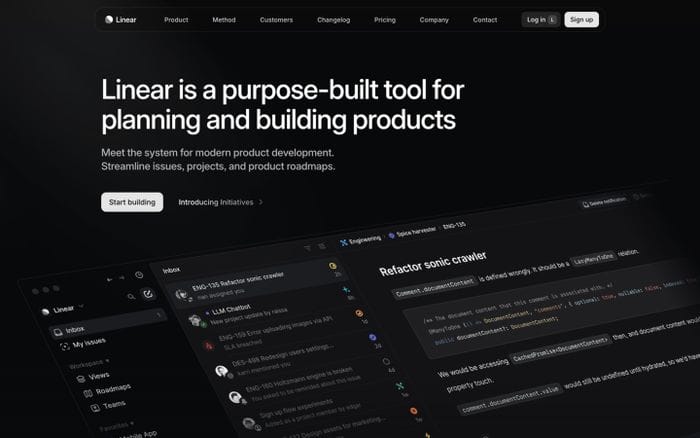Linear website preview