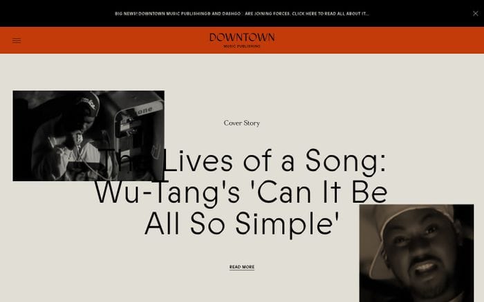 Downtown Music Publishing website preview