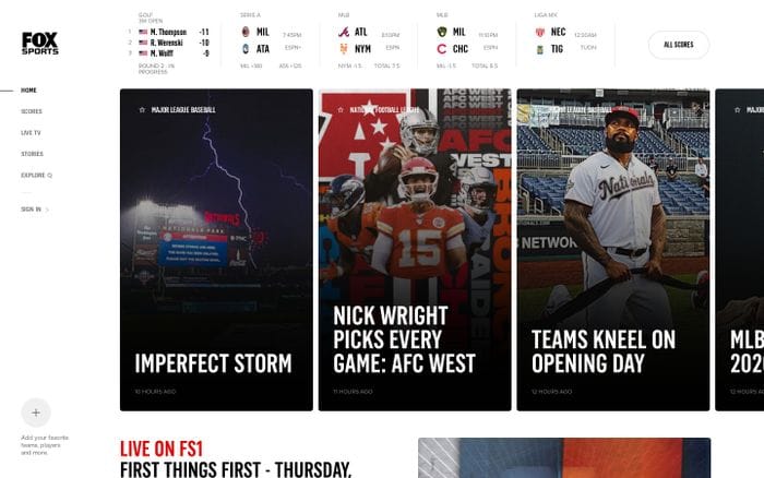 FOX Sports website preview