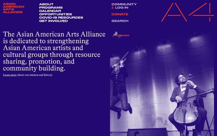Asian American arts alliance website preview