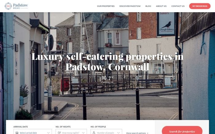 Luxury apartments & cottages in Padstow, Cornwall website preview