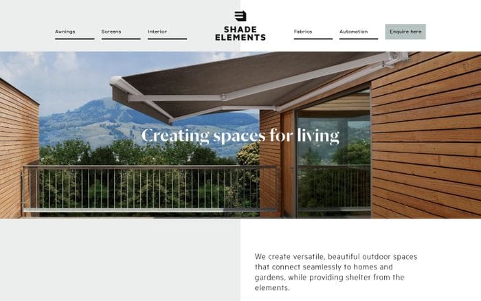 Shade Elements — Creating spaces for living website preview