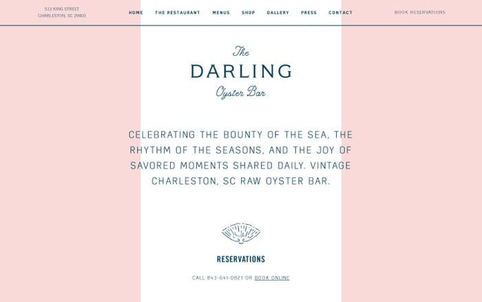 The Darling Oyster Bar – Charleston, SC website preview