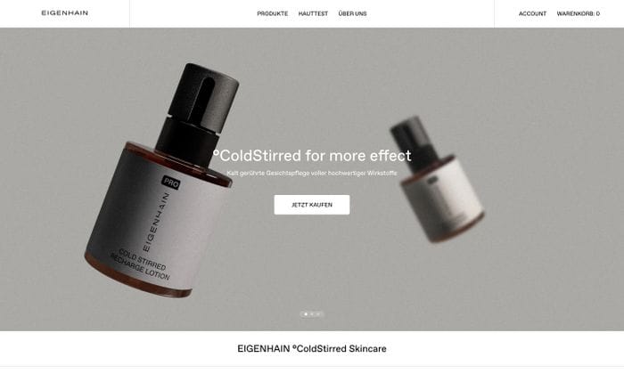 Eigenhain skincare website preview