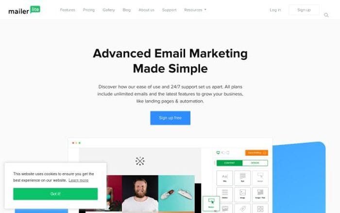 Mailerlite website preview